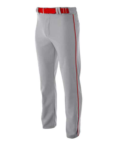 A4 Youth Pro Style Open Bottom Baggy Cut Baseball Pant (NB6162), Color 'Grey/Scarlet'